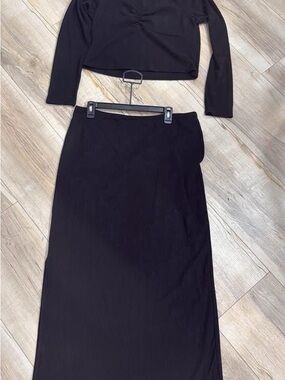Black Ribbed Maxi Skirt - and top set Women